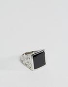 Asos Square Signet Ring With Enamel Insert In Silver - Silver
