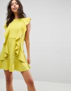 Asos Ruffle Front Bow Back Mini Dress - Yellow