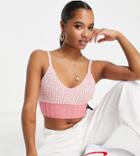 Asos Design Petite Knit Cami With Contrast Stitch In Pink