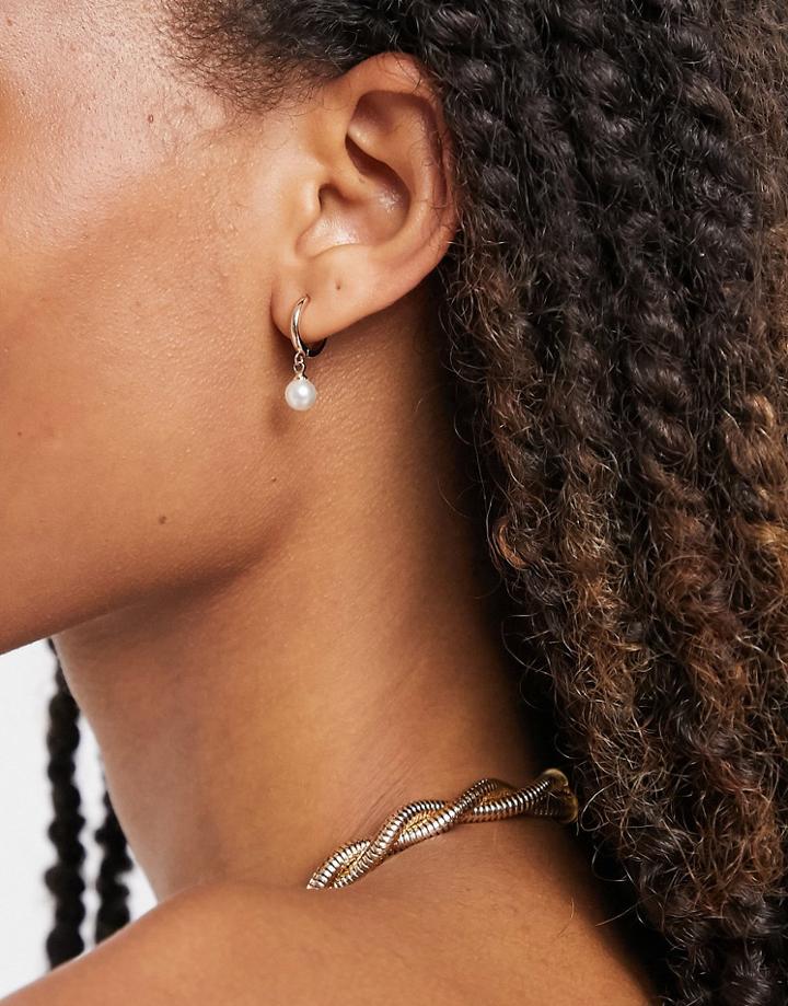 Aldo Dwiediaa Drop Pearl Huggy Hoop Earrings In Gold