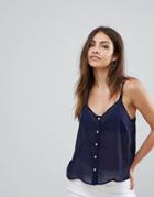 Brave Soul Tiana Button Through Cami Tank - Navy