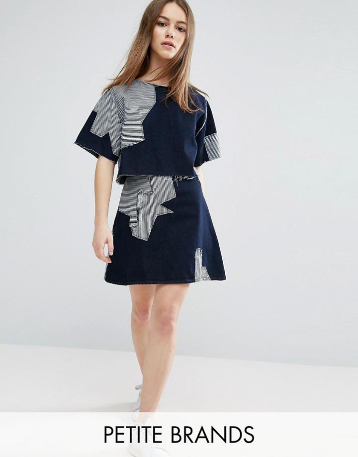 Waven Petite Contrast Patchwork Skirt - Blue
