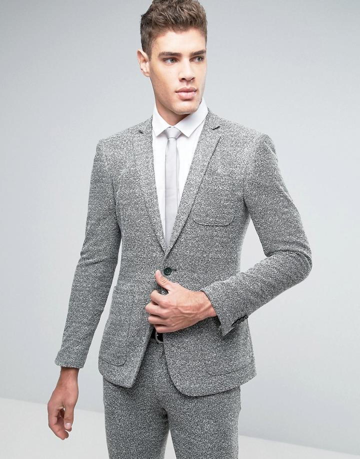 Asos Super Skinny Suit Jacket In Green And Gray Jersey Twist - Green