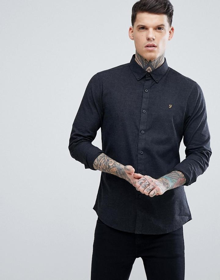 Farah Steen Slim Fit Brushed Oxford Weave Shirt In Coal - Gray