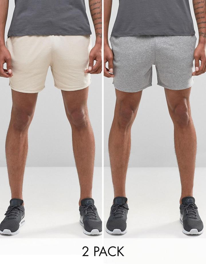 Asos Jersey Runner Shorts 2 Pack Grey Marl/beige Save 15%