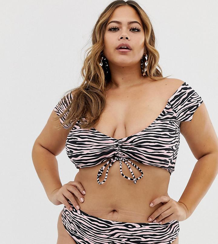 Boohoo Plus Exclusive High Waist Bikini Bottoms In Pink Animal - Multi