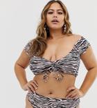 Boohoo Plus Exclusive High Waist Bikini Bottoms In Pink Animal - Multi