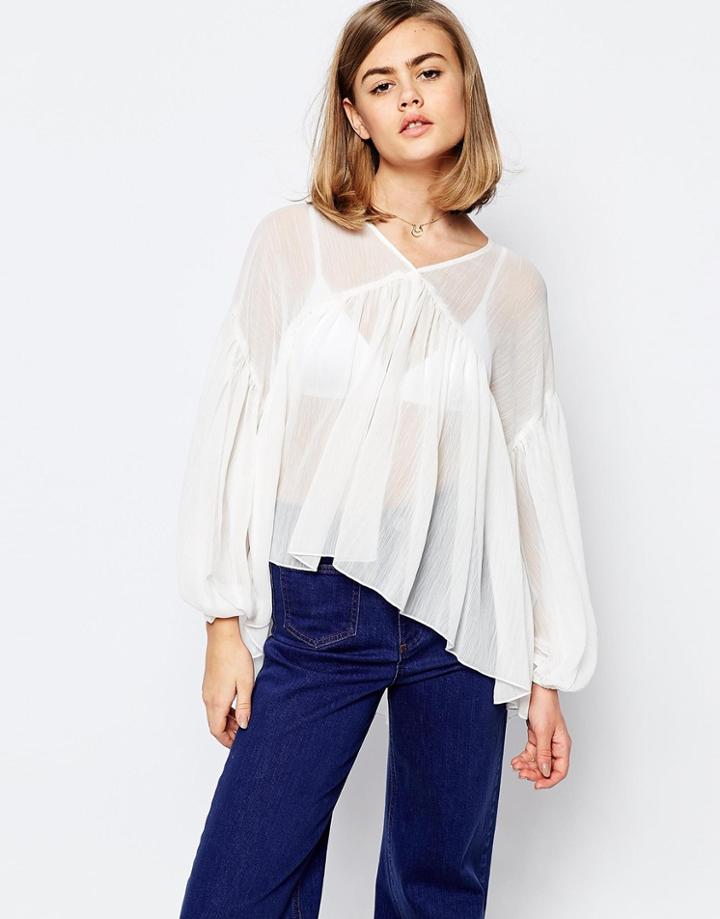 Lost Ink Oversized Peasant Festival Blouse - White