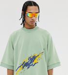 Noak Oversized T-shirt With Embroidered Art Print - Green