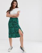 Influence Midi Skirt In Zebra Print - Green