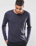 Selected Homme Silk Mix Knitted Sweater With Raw Edge - Navy