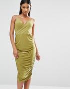 Club L Wrap Front Midi Dress With Cowl Back - Green Moss