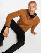 Rudie Long Sleeve Muscle Fit Knit Sweater With Notch Neck-brown