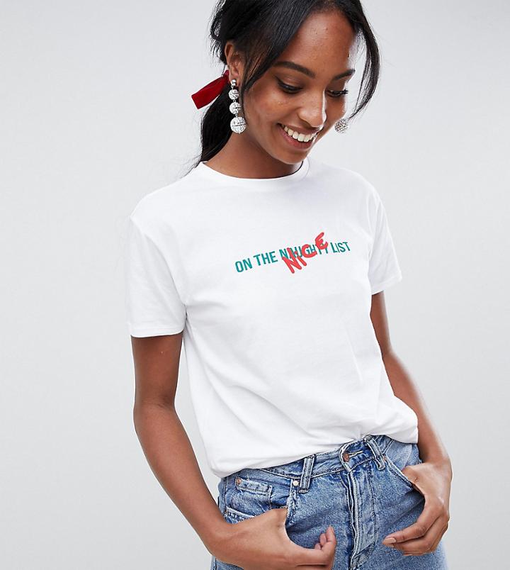 Asos Design Tall Christmas T-shirt With Naughty List Print - White