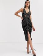 Asos Design Velvet Cut Out Midi Pencil Dress With Stud Embellishment