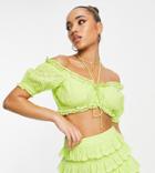 Asyou Eyelet Halter Tie Bardot Top In Lime - Part Of A Set-green