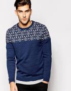 Asos Sweater In Twist With Geo-tribal Design - Blue