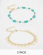 Asos Pack Of 2 Turquoise Bead And Triangle Anklets - Multi