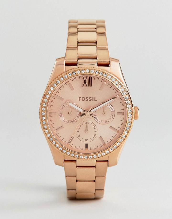 Fossil Es4315 Scarlette Mini Bracelet Watch In Rose Gold - Gold