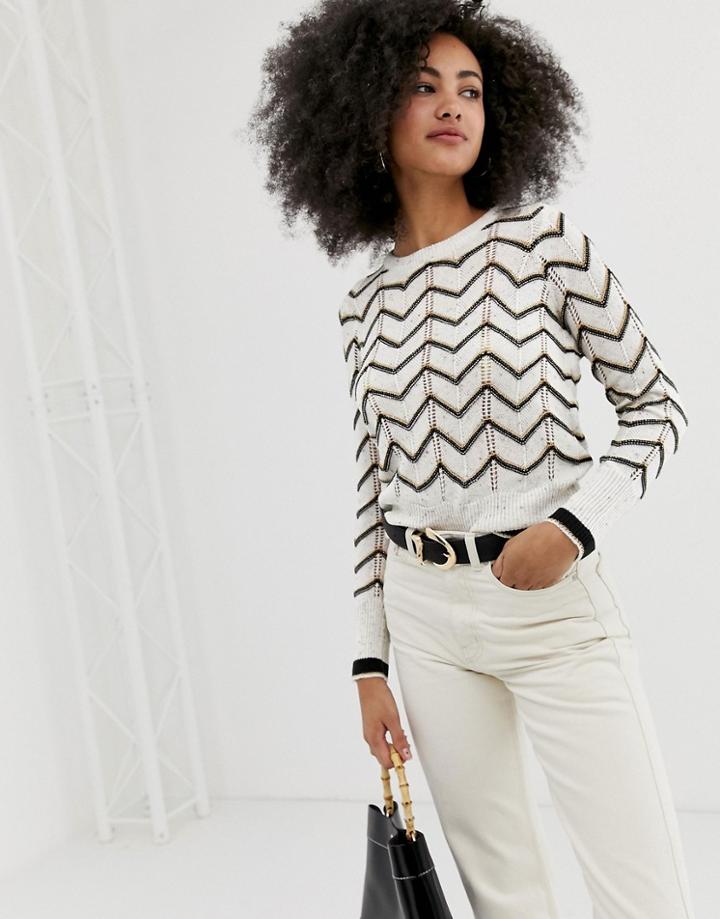 River Island Sweater With Chevron Stripe In White