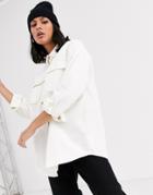 Monki Oversized Cord Shirt With Pockets In Off White