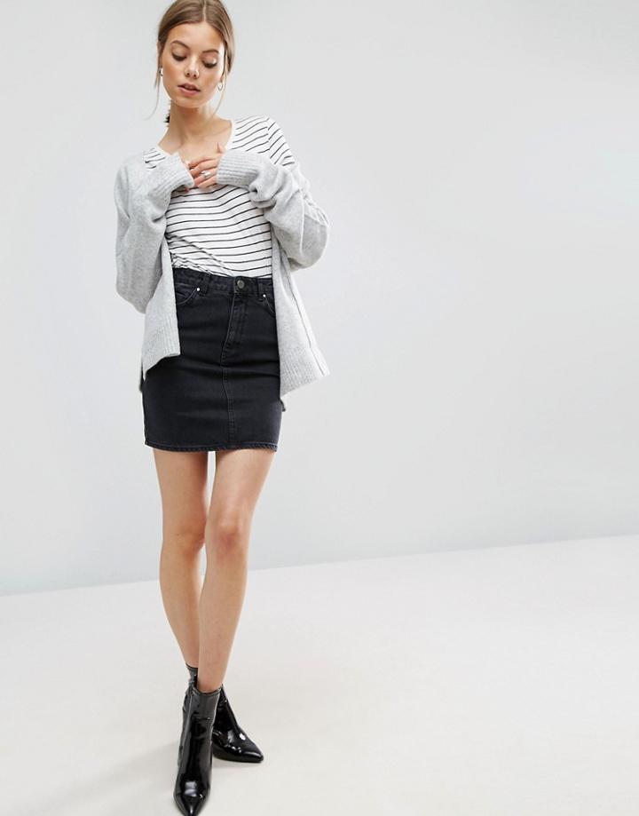 Asos Design Denim Original High Waisted Skirt In Washed Black - Black