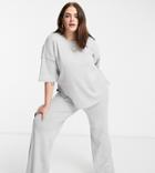 Missguided Plus T-shirt And Wide Leg Pant Set In Gray Marl-grey