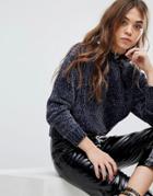 New Look Chenille Knitted Crop Sweater - Gray