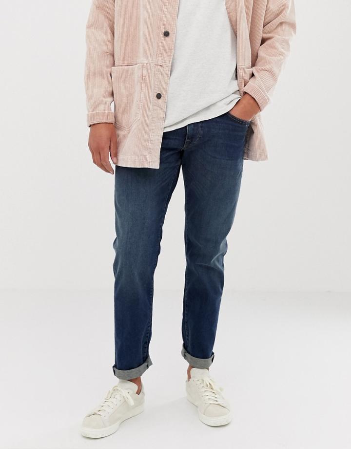 Selected Homme Straight Fit Stretch Jeans In Mid Blue