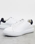 Selected Homme Premium Leather Sneakers With Chunky Sole & Contrast Back Tab-white