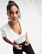 I Saw It First Ruffle Oversized Collar Cropped Shirt In White