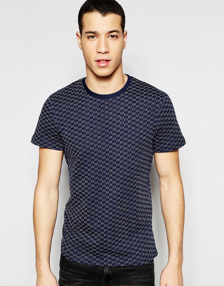 Selected Homme Maradona Stich Detail Short Sleeve T-shirt - Navy