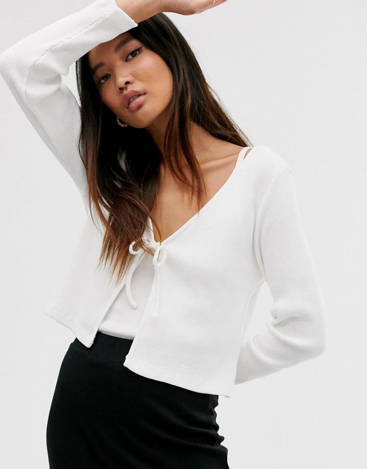 Monki Ribbed Jersey Cardigan In White - White