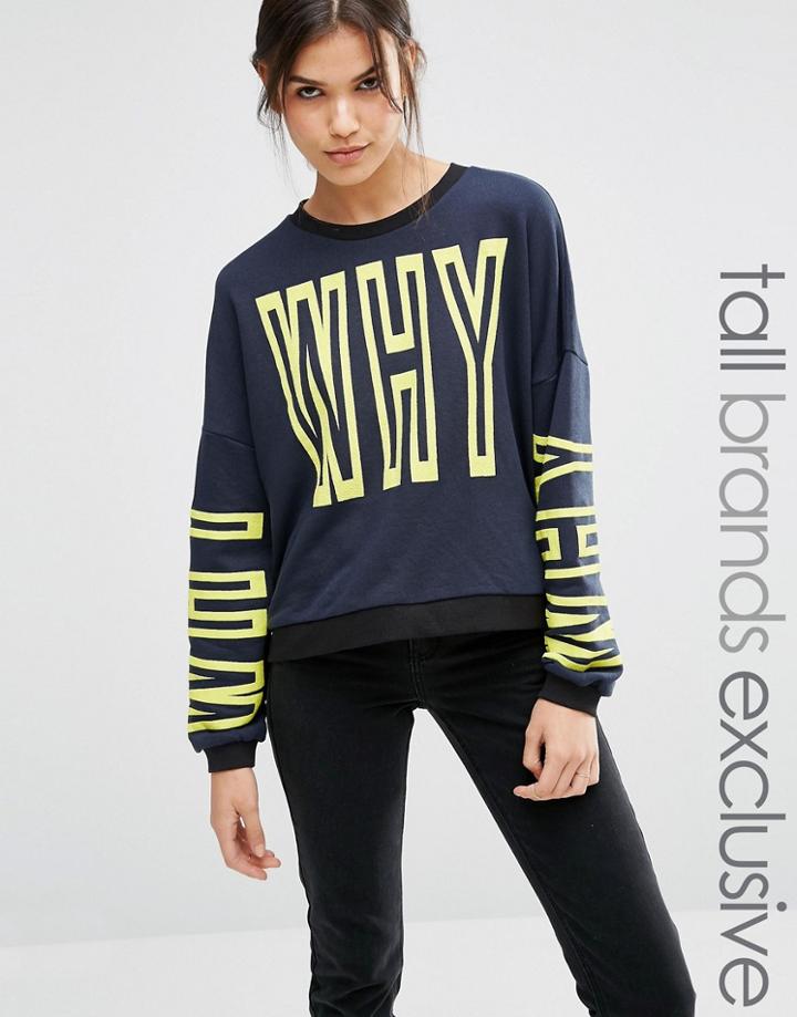 Noisy May Tall Why Slogan Sweater - Navy