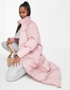 Qed London Textured Maxi Puffer Coat In Pink