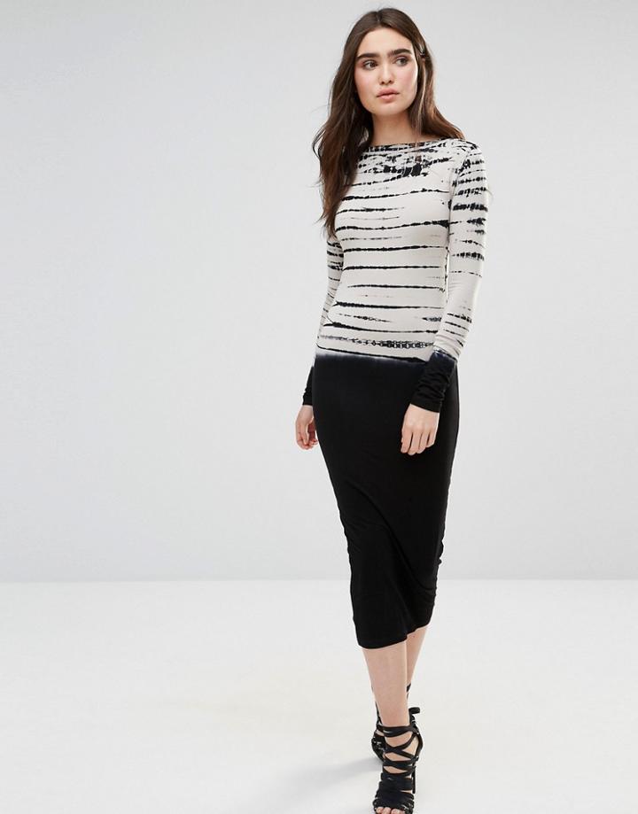 Religion Reload Tie Dye Bodycon Midi Dress - Black