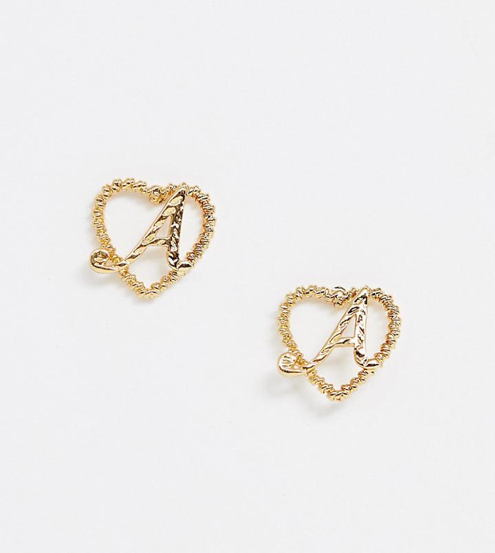 Reclaimed Vintage Inspired Gold Plated A Initial Earrings - Gold