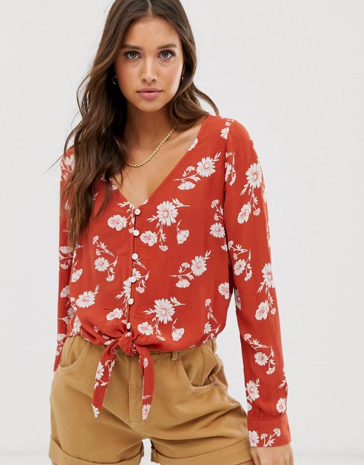 Hollister Tie Front Button Thru Shirt-red