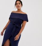 Club L Plus Bardot Belted Midi Dress-navy