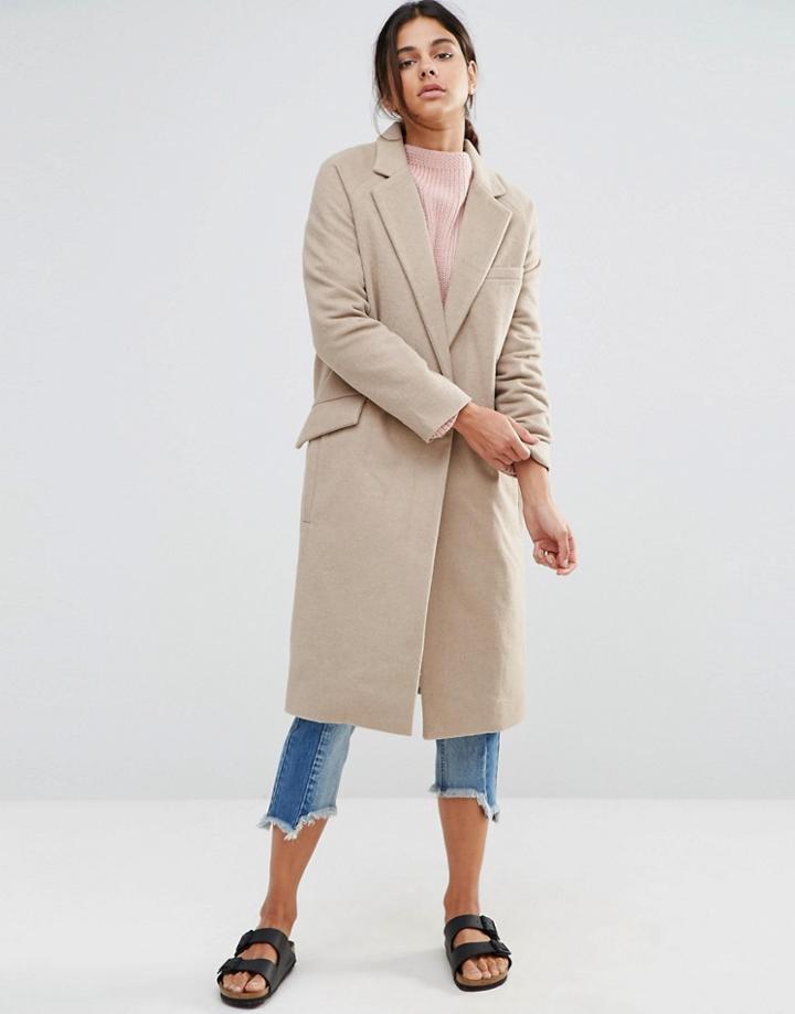 Native Youth Longline Brushed Duster Coat - Beige
