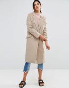 Native Youth Longline Brushed Duster Coat - Beige