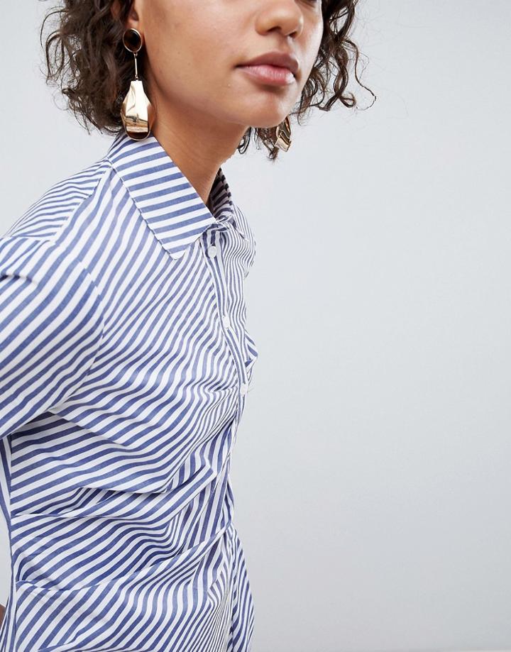 Asos White Shirt Dress In Stripe - Multi