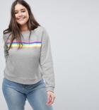Asos Curve Sweat With Rainbow Stripe Detail - Gray