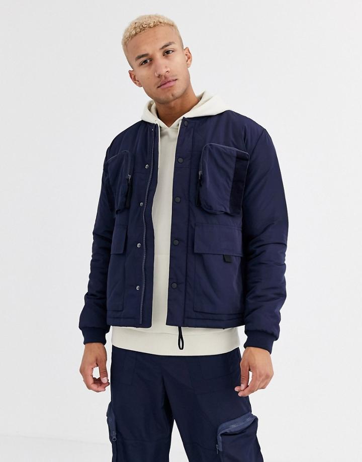 Asos Design Two-piece Cargo Jacket With 3d Pockets In Navy-blue