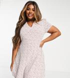 Glamorous Curve Mini Dress With Tie Waist In Vintage Ditsy-white