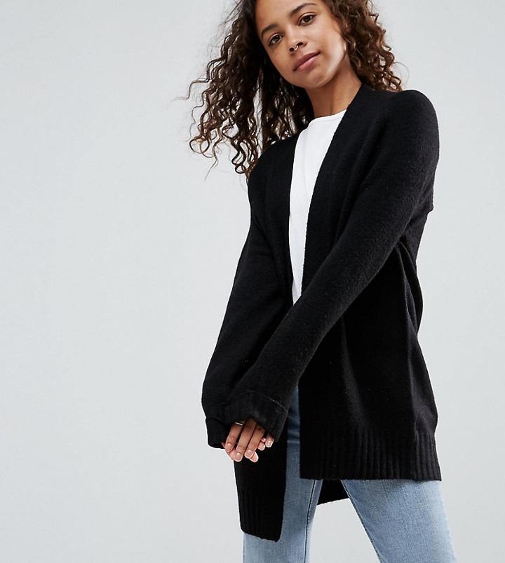 Asos Petite Chunky Knit Cardigan In Wool Mix - Black
