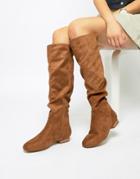 Asos Design Connie Faux Shearling Over The Knee Boots - Tan