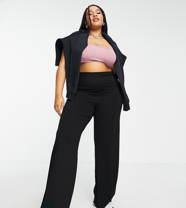 Asos Design Curve Basic Wide Leg Jersey Pant In Black