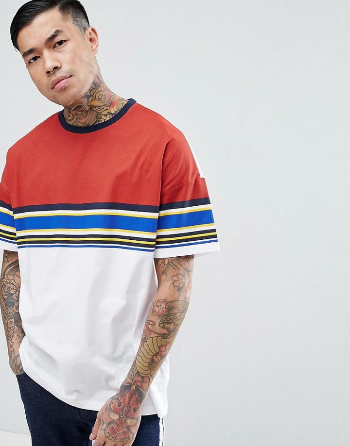 Asos Oversized T-shirt With Retro Stripe Yoke - White