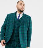 Asos Design Plus Wedding Skinny Suit Jacket In Blackwatch Plaid-green